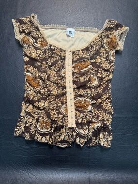 Vintage Y2K Boho Corset Top ING Medium Ruffle Peplum Fairycore Festival